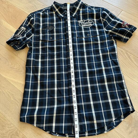 Harley-Davidson Multi-Patch Blue Plaid Button Down Shirt Men’s Slim Medium - Picture 4 of 6
